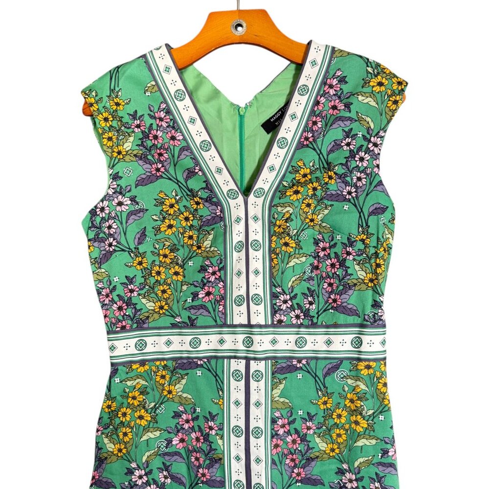 Maggy London For Melanie Lyne Green Floral Sheath Dress Bohemian Garden Party 10 - Picture 3 of 9